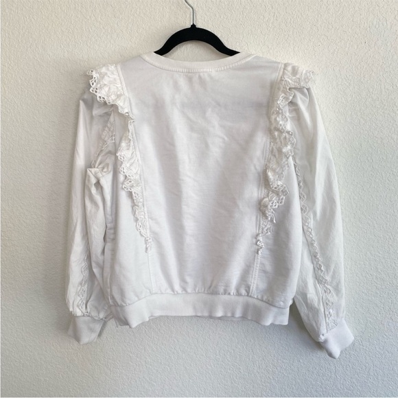 Anthropologie Ruffled Boho Eyelet White 100% Cotton Sweatshirt XS Fall - Picture 6 of 8